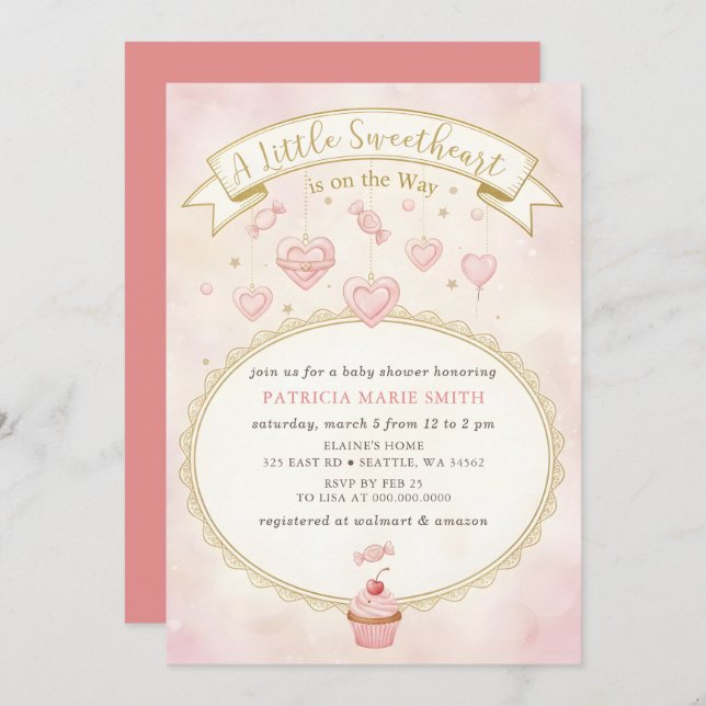 Little Sweetheart Valentines Girl Baby Shower Invitation (Front/Back)