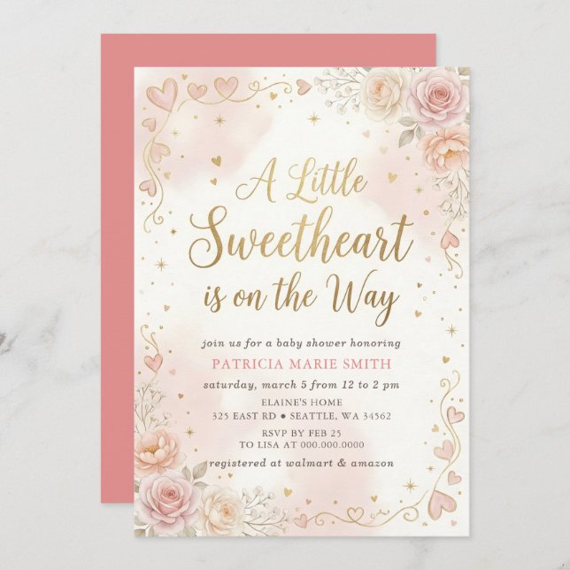 Little Sweetheart Valentines Girl Baby Shower Invitation (Front/Back)