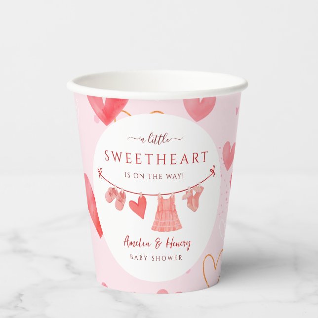 Little Sweetheart Valentines Girl Baby Shower  Paper Cups (Front)