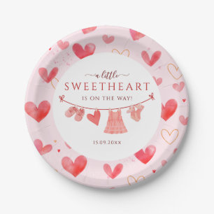 Little Sweetheart Valentines Girl Baby Shower Paper Plate