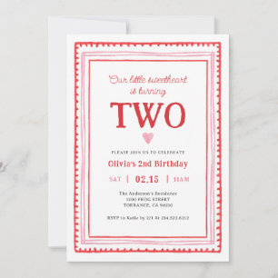Little Sweetheart Valentine's Girl Second Birthday Invitation