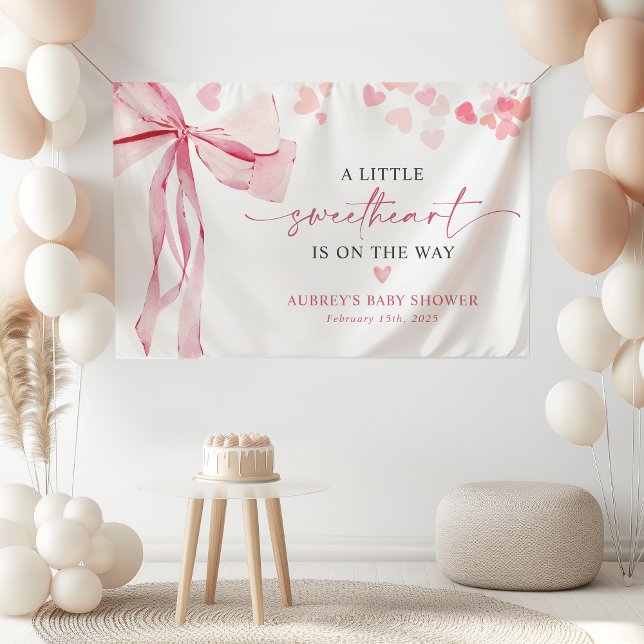 Little Sweetheart Valentine's Pink Bow Baby Shower Banner (Creator Uploaded)