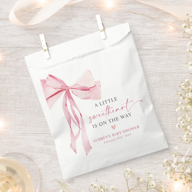 Little Sweetheart Valentine's Pink Bow Baby Shower Favour Bag (Clipped)