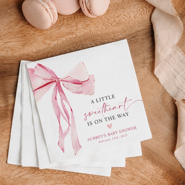 Little Sweetheart Valentine's Pink Bow Baby Shower Napkin (Creator Uploaded)