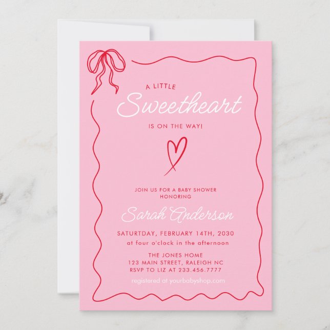 Little Sweetheart Valentines Pink Red Baby Shower Invitation (Front)