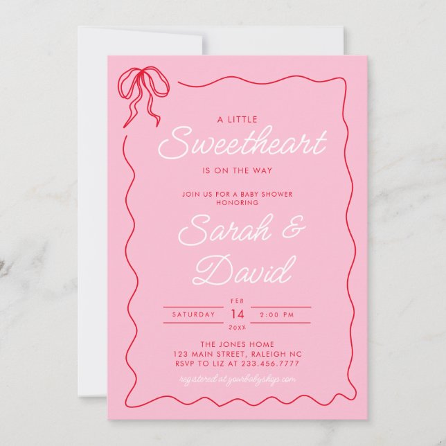 Little Sweetheart Valentines Pink Red Baby Shower Invitation (Front)