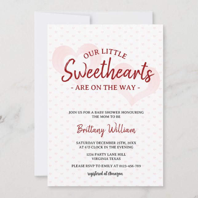 Little Sweetheart Valentines Twin Baby Shower Invitation (Front)