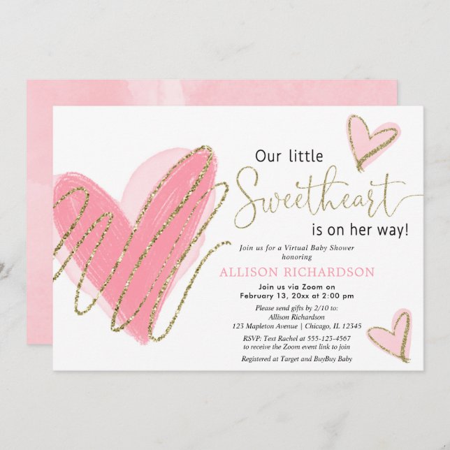 Little Sweetheart Valentines virtual baby shower Invitation (Front/Back)