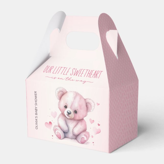 Little Sweetheart Watercolor Bear Baby Shower Favour Box (Front Side)