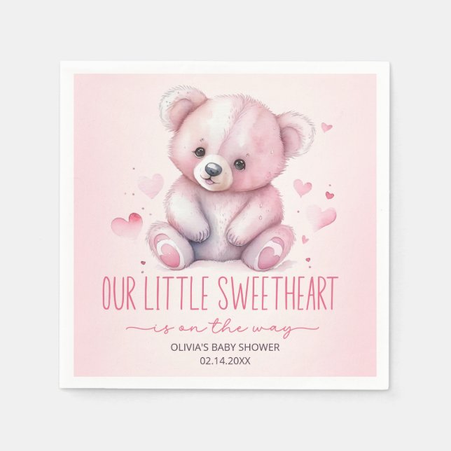 Little sweetheart watercolor bear Baby Shower Napkin (Front)