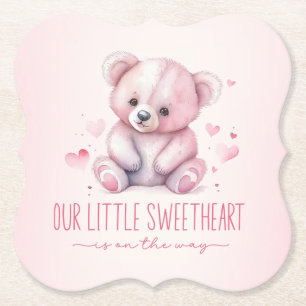 Little Sweetheart Watercolor Bear Baby Shower Paper Coaster