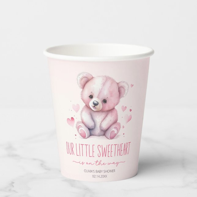Little sweetheart watercolor bear Baby Shower Paper Cups (Back)