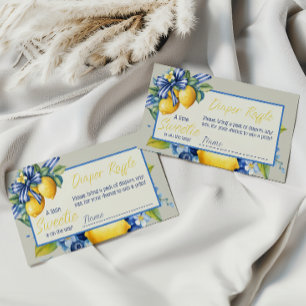 Little Sweetie Blue Bow Lemon Baby Shower Diaper Enclosure Card