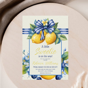 Little Sweetie Blue Bow Tile Lemon Baby Shower Invitation