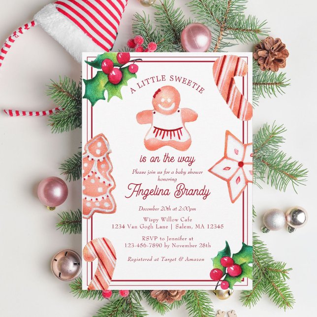 Little Sweetie Christmas Gingerbread Baby Shower Invitation (Creator Uploaded)