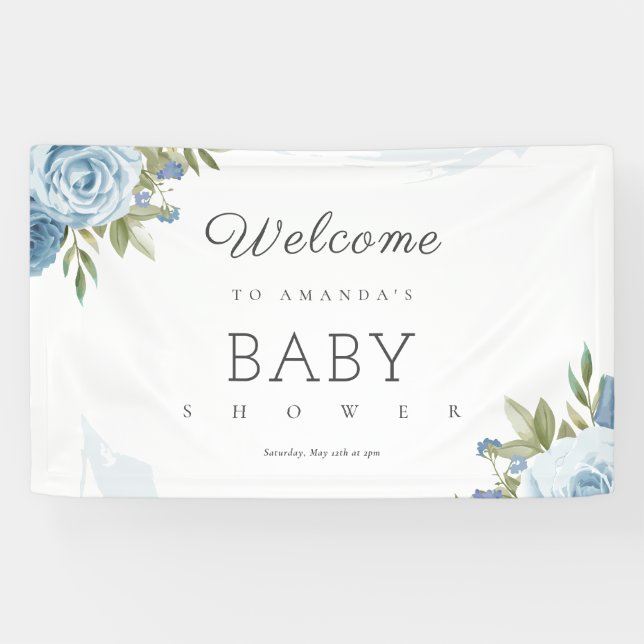 Little Sweetie Elegant Blue Botanical Baby Shower Banner (Horizontal)