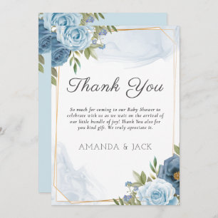 Little Sweetie Elegant Blue Botanical Baby Shower Thank You Card