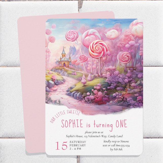 Little Sweetie Fairtytale Candy Land 1st Birthday Invitation (Fairytale Candyland girl's birthday invitation - available printed or diy printable download)