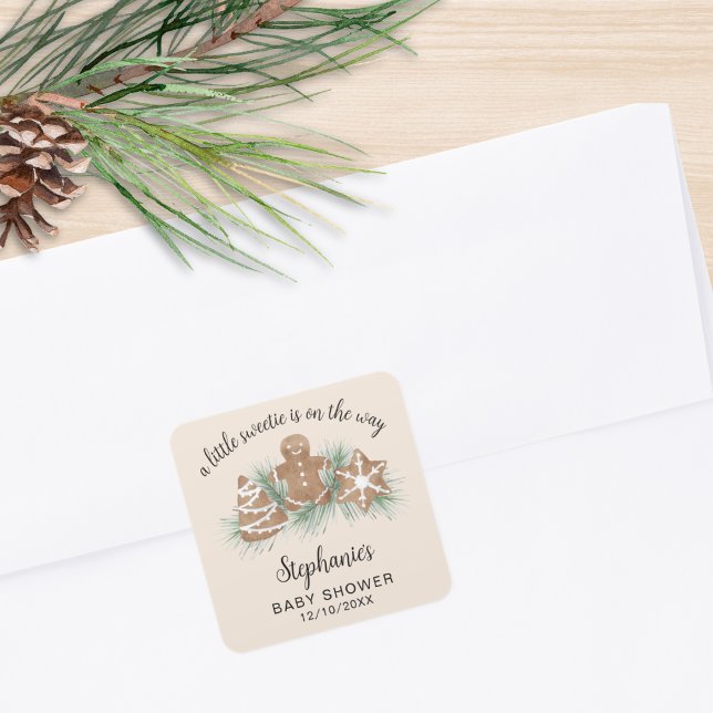 Little Sweetie Gingerbread Baby Shower Square Sticker (Creator Uploaded)