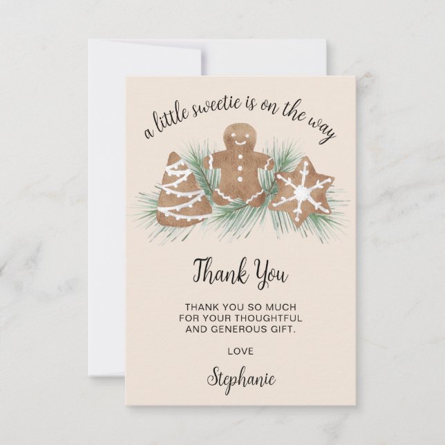 Little Sweetie Gingerbread Christmas Baby Shower  Thank You Card (Front)