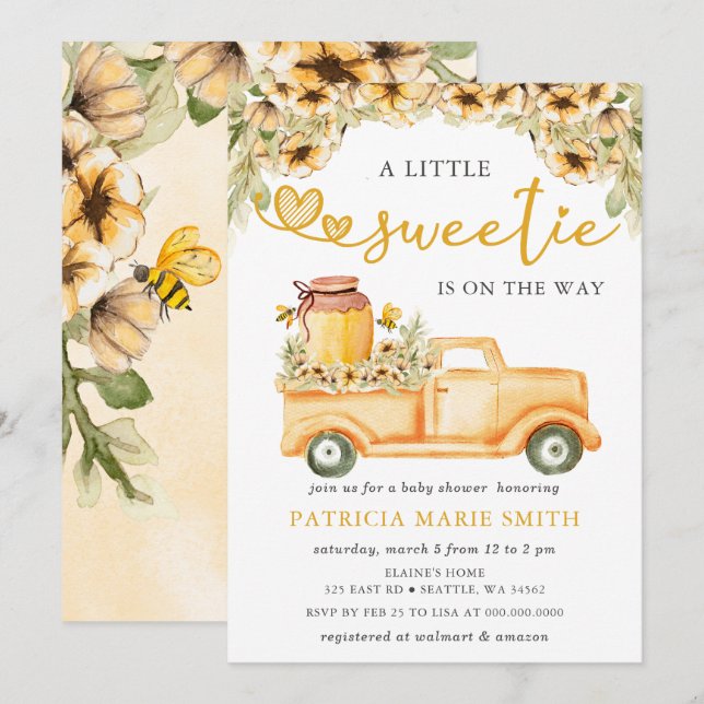 Little Sweetie Is On The Way HoneyBee Baby Shower Invitation (Front/Back)