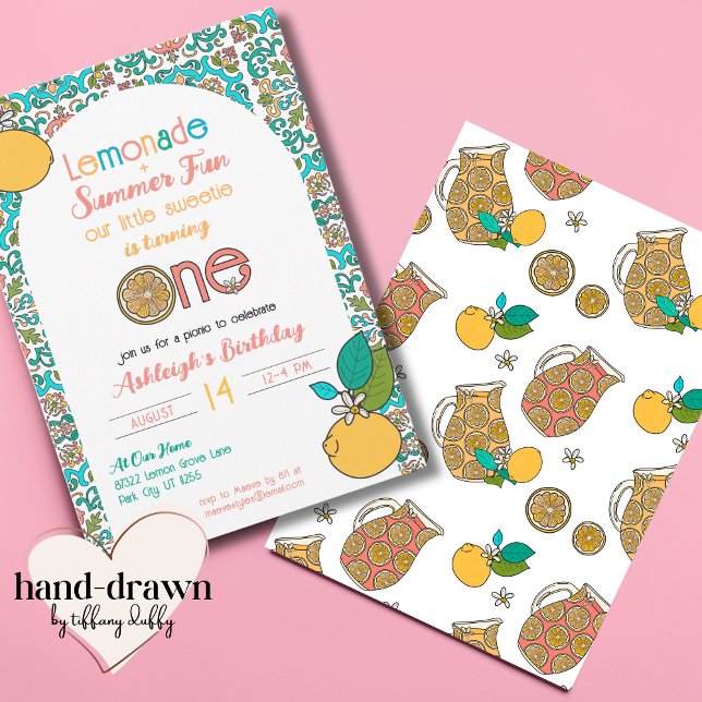 Little Sweetie is One Lemonade 1st Birthday Invitation (Creator Uploaded)