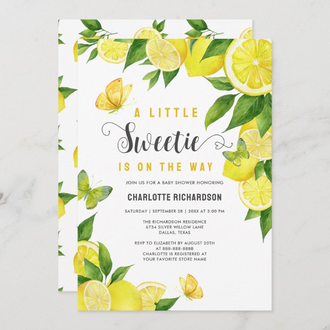 Little Sweetie Lemon Citrus Butterfly Baby Shower Invitation (Front/Back)