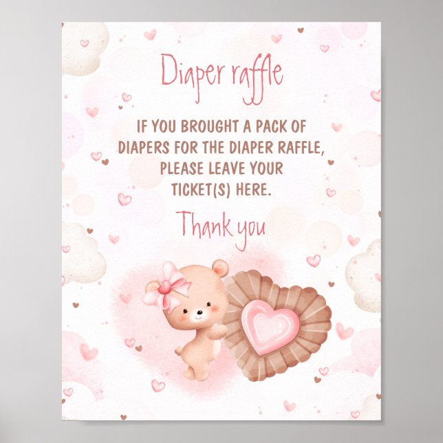 Little Sweetie Pink Baby Shower Diaper Raffle Sign (Front)