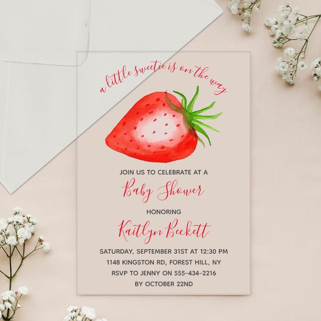 Little Sweetie Strawberry Baby Shower Acrylic Invitations (Creator Uploaded)