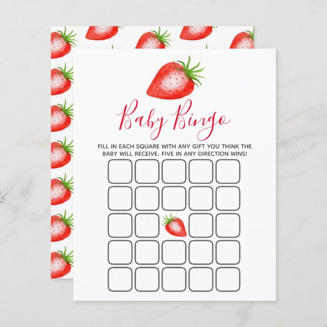 Little Sweetie Strawberry Baby Shower Bingo (Front/Back)