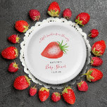 Little Sweetie Strawberry Baby Shower Paper Plate<br><div class="desc">These cute strawberry paper plates are perfect for anyone celebrating a baby shower this year. The design features a hand painted watercolor strawberry on a simple white background with easy to personalise template wording. Matching items can be found in the collection.</div>