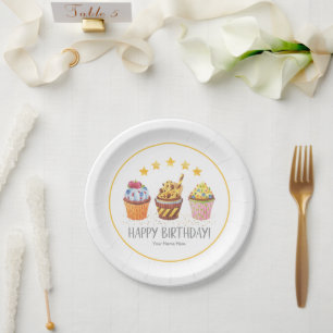 Little Sweetie Watercolor Cupcakes Birthday Party Paper Plate