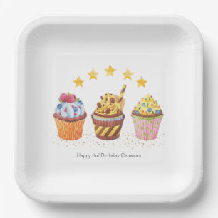 Little Sweetie Watercolor Cupcakes Birthday Party  Paper Plate
