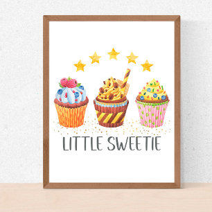 Little Sweetie Watercolor Cupcakes Nursery Kids Poster