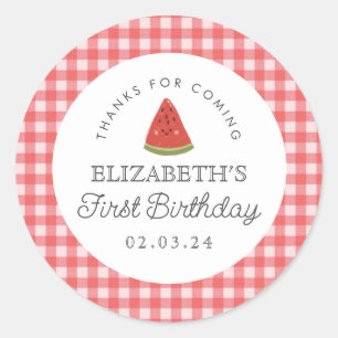 Little sweetie Watermelon First Birthday Classic Round Sticker