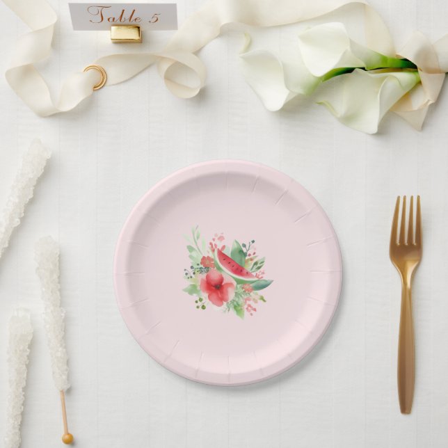  Little Sweetie 🍉 Watermelon Floral Baby Shower Paper Plate (Wedding)
