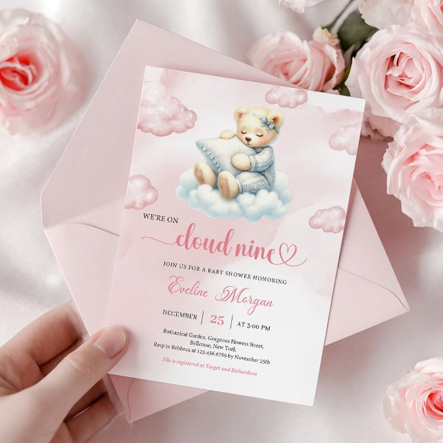 Little Teddy Bear Baby Shower Invite Cloud Nine  (Little Teddy Bear Baby Shower Invite Cloud Nine Theme)