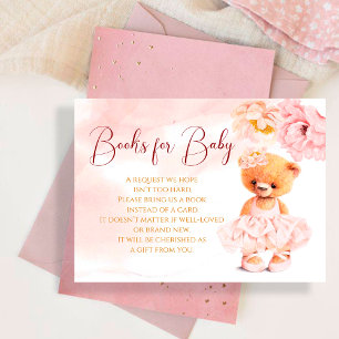 Little teddy bear flower princess pink watercolor enclosure card