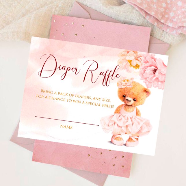 Little teddy bear flower princess pink watercolor enclosure card (Creator Uploaded)