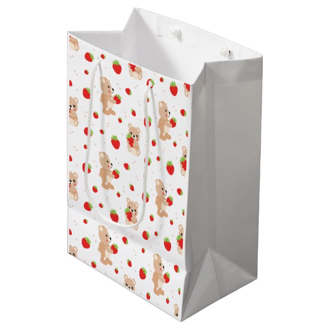 Little teddy bear with berry medium gift bag (Front Angled)
