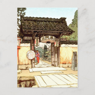 Little Temple Gate Hiroshi Yoshida shin hanga Holiday Postcard