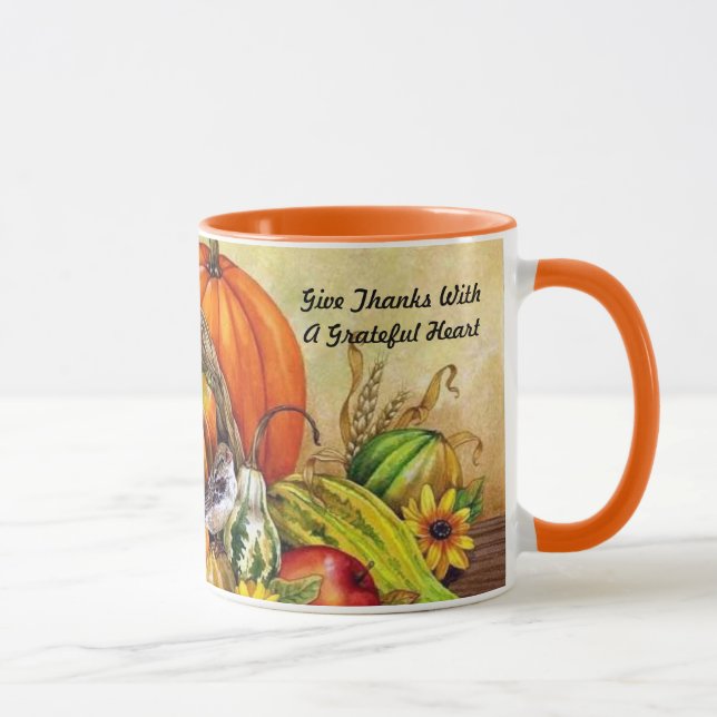 Little Thanksgiving Bird Harvest Mug Cup Orange (Right)