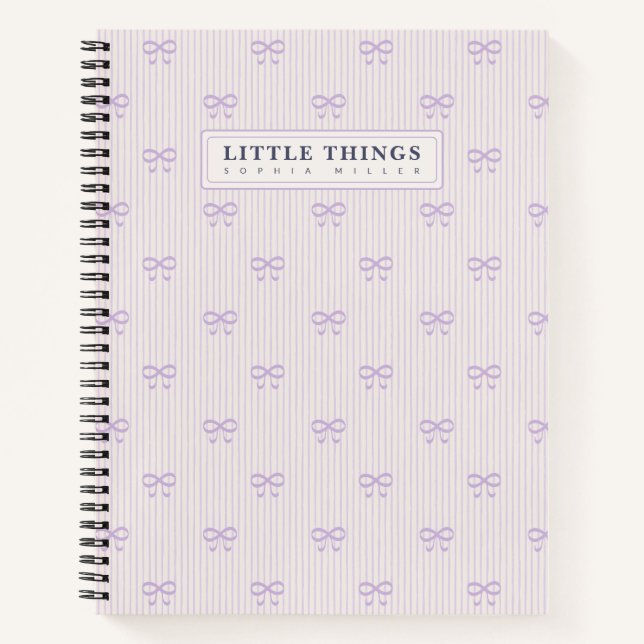 Little Things Personalized Coquette Bows Lilac Notebook (Front)