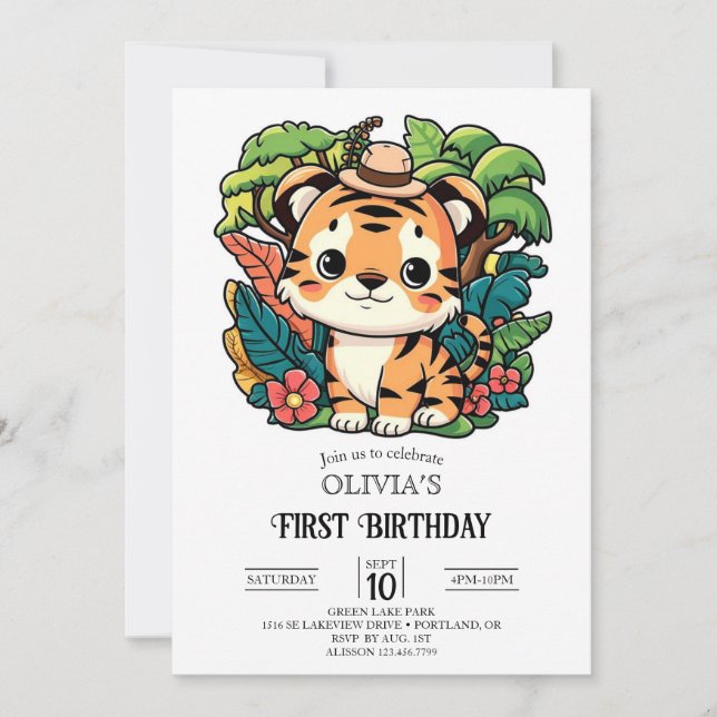 Little Tiger 1st Birthday Digital Invitation (Front)