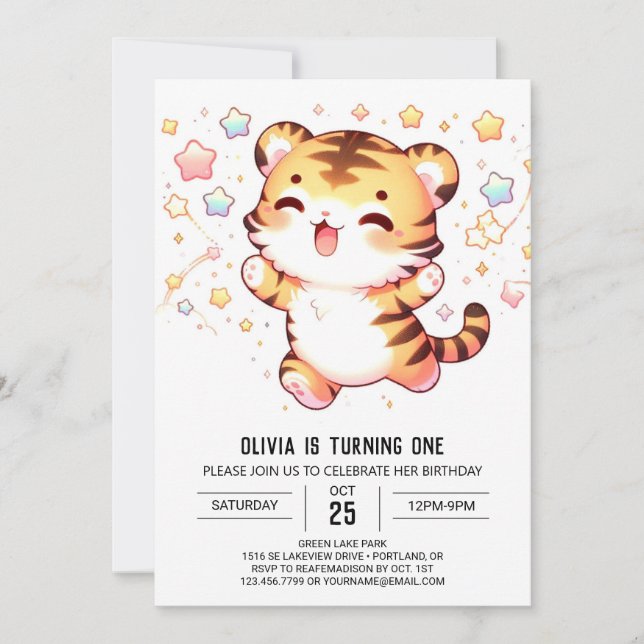 Little Tiger 1st Birthday Invitation (Front)
