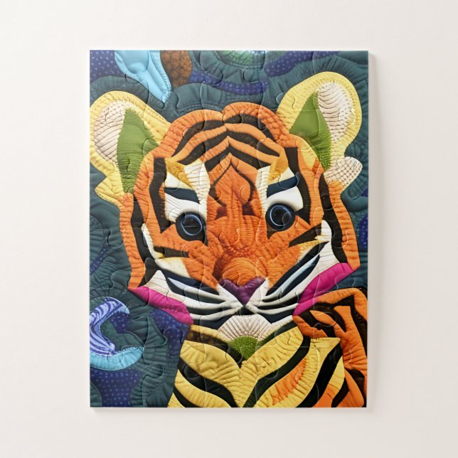 Little Tiger Cub Quilt Like Design Jigsaw Puzzle (Vertical)