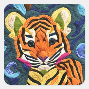 Little Tiger Cub Quilt Like Design Square Sticker