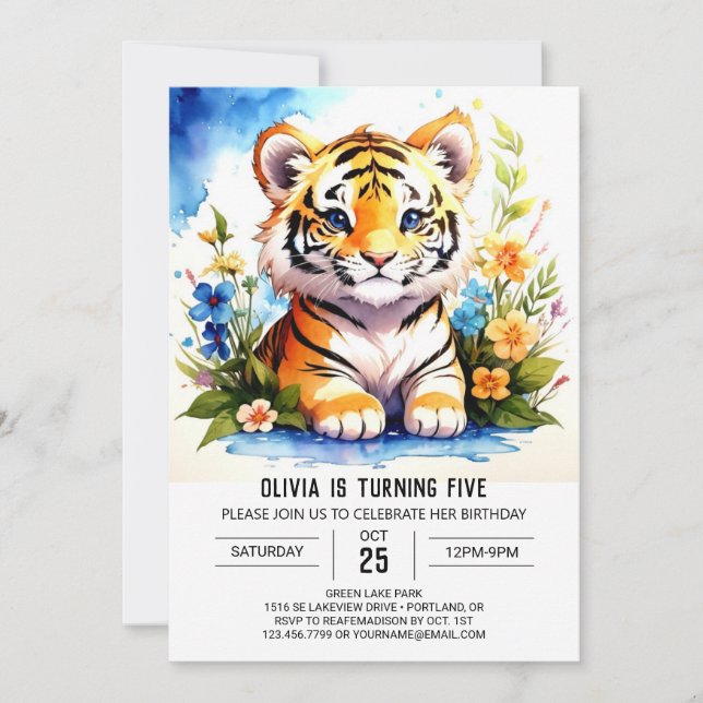 Little Tiger Editable Boy Birthday Invitation (Front)
