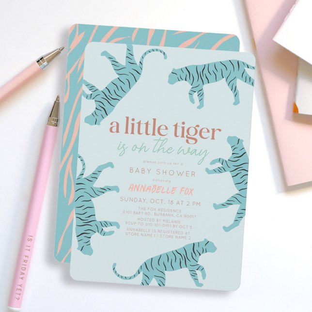 Little Tiger Modern Blue Boy Baby Shower Invitation (Creator Uploaded)