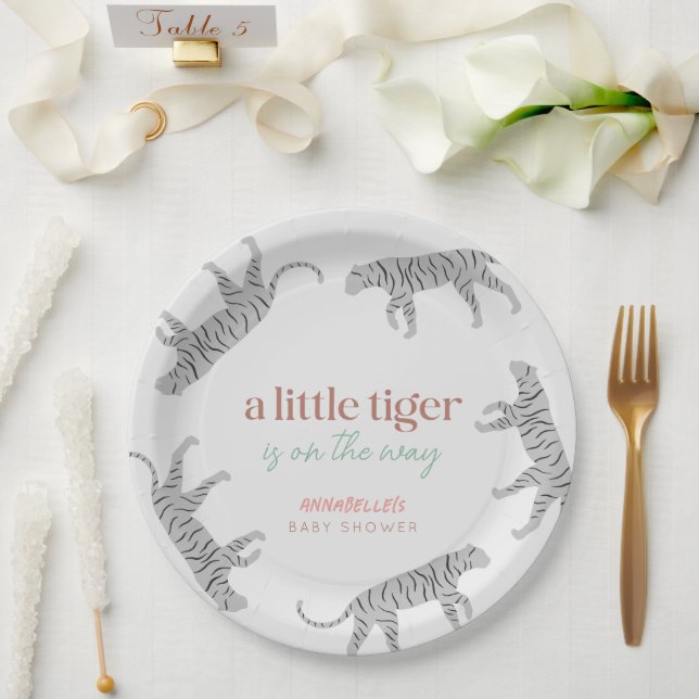 Little Tiger Modern Grey Baby Shower  Paper Plate (Wedding)